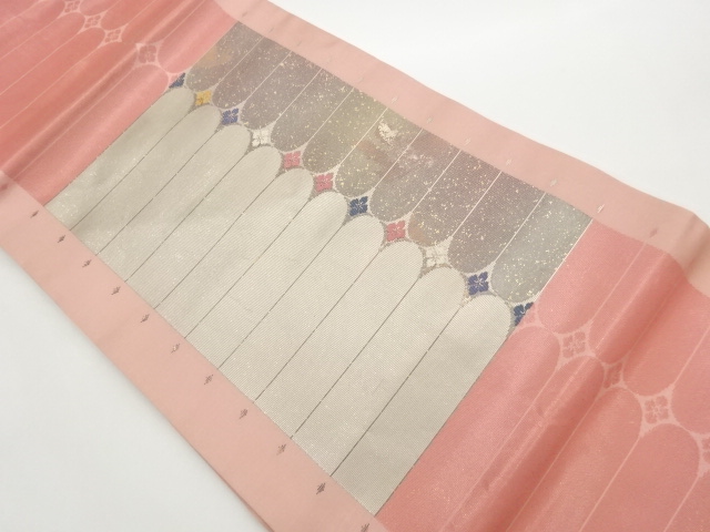 引箔花菱に変わり横縞模様織出し名古屋帯